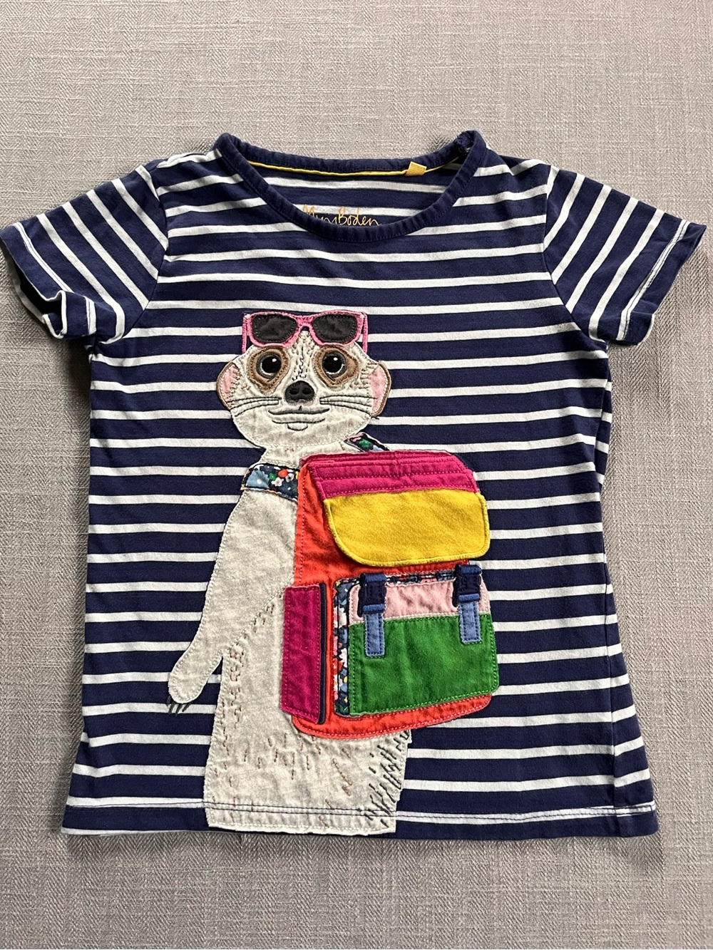 Boden Striped Tee with Colorful Fun Meercat & Lift the Flap Backpack Appliqué 5T